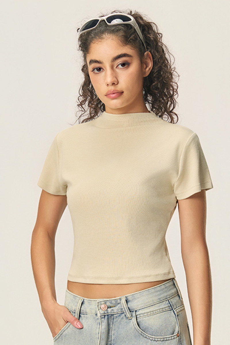 Women's 260g Mock Neck Soft Stretch Multicolor Slim Tee