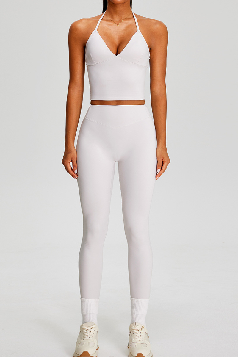 Women's Athletic Sets:Halter V-neck Tank Top And Leggings