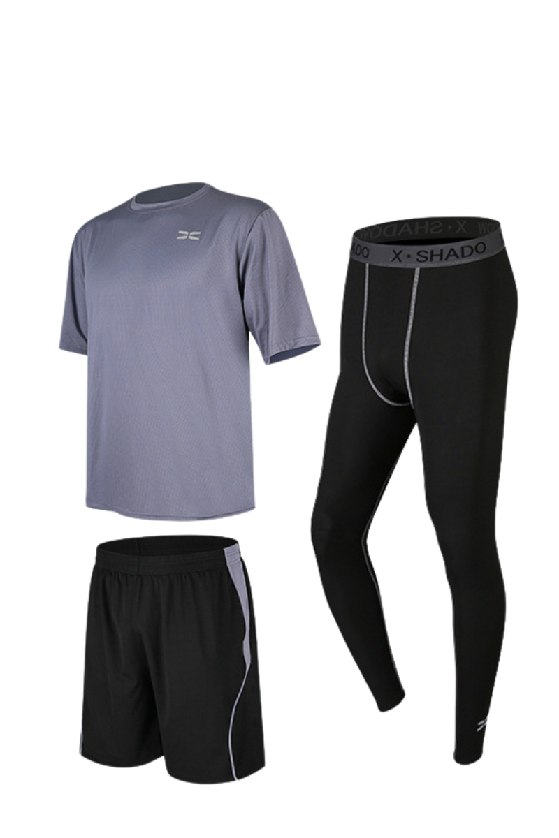 Men's 3-Piece Sports Sets:T-shirts & Leggings & Shorts
