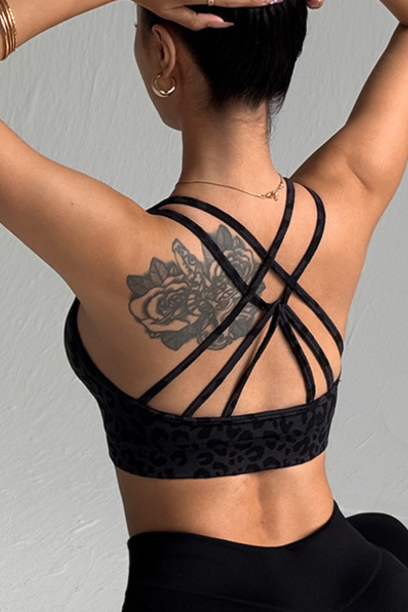 Women's Leopard Multi Crisscross Back U Neck Sports Bra