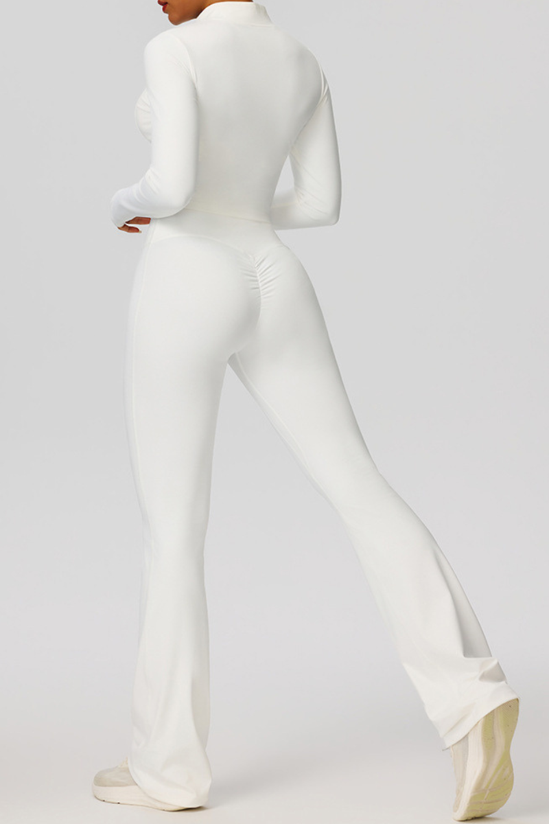 Women's Activewear Set:Stand Collar Jacket + Flare Pants