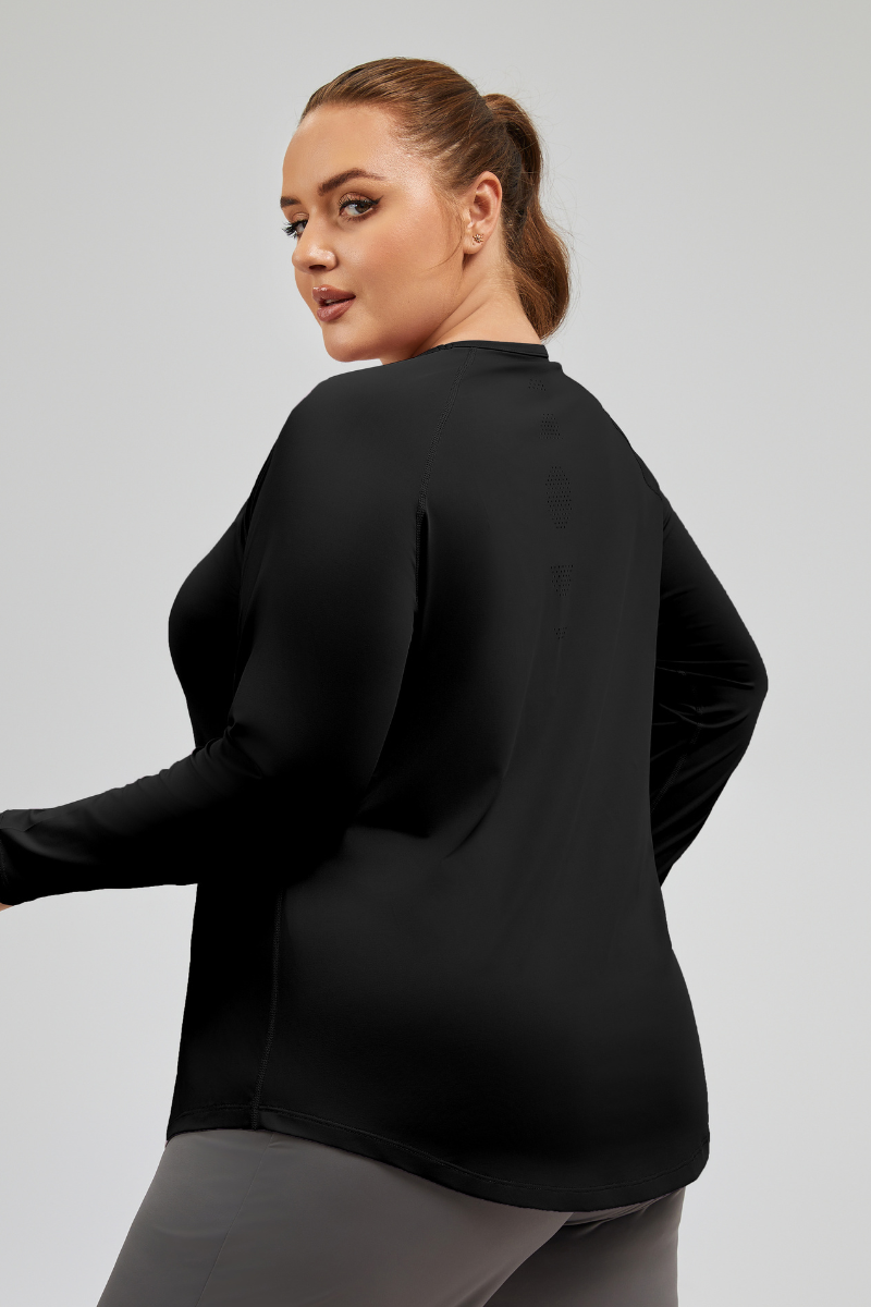 Plus Size Women's Curved Hem Breathable Mesh Yoga T-shirt