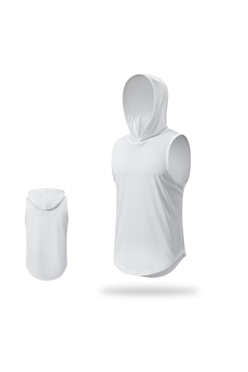 Men's Hooded Curved Hem Mesh Quick Dry Athletic Tank Top