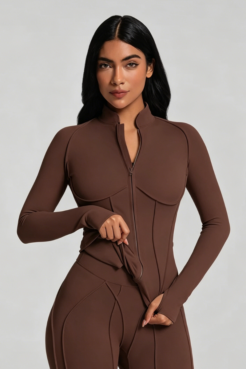 Women's Athletic Seam Detail Finger Cuffs Yoga Jacket