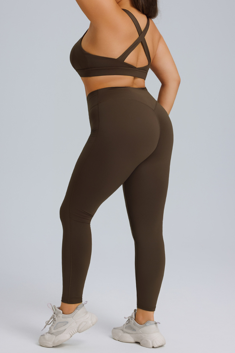 Plus Size Women's Set:Cross Back Bra And High Waist Leggings
