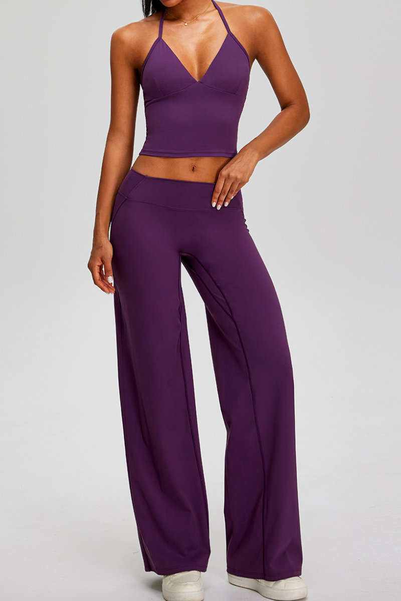 Women's Athletic Sets:Halter Triangle Cup Tank Top & Pants