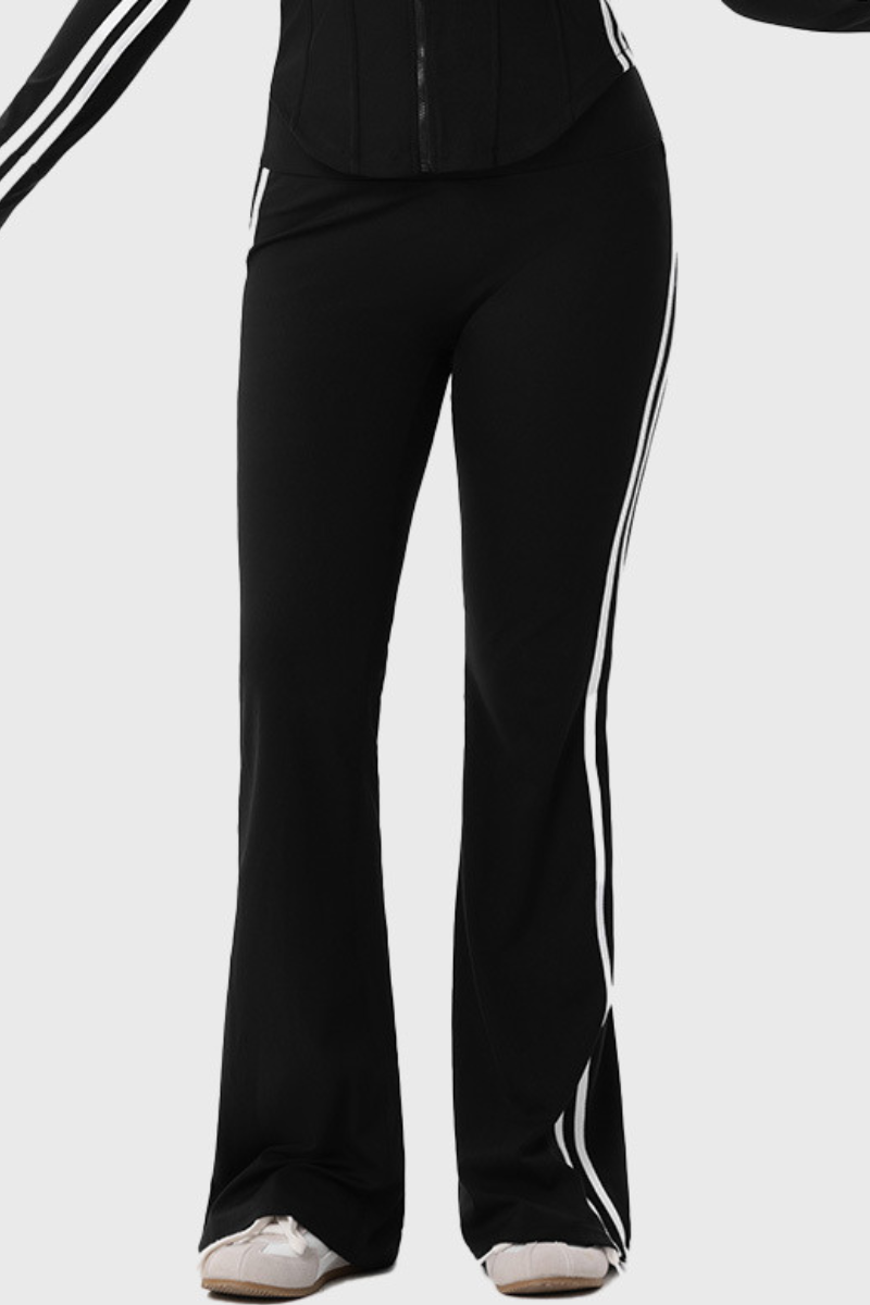 Plus Size Women's Color Block Side-Stripe Flared Yoga Pants