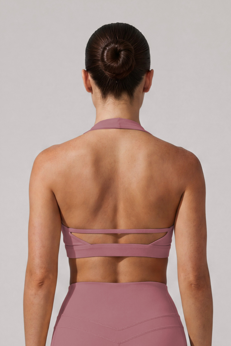 Women's Cutout Halterneck Hollow Back Solid Sports Bra
