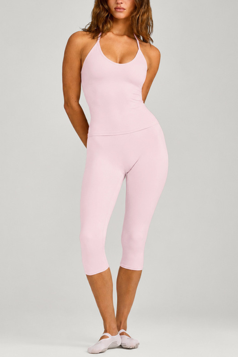 Women's Adjustable Halter Tank Top And Capri Yoga Set