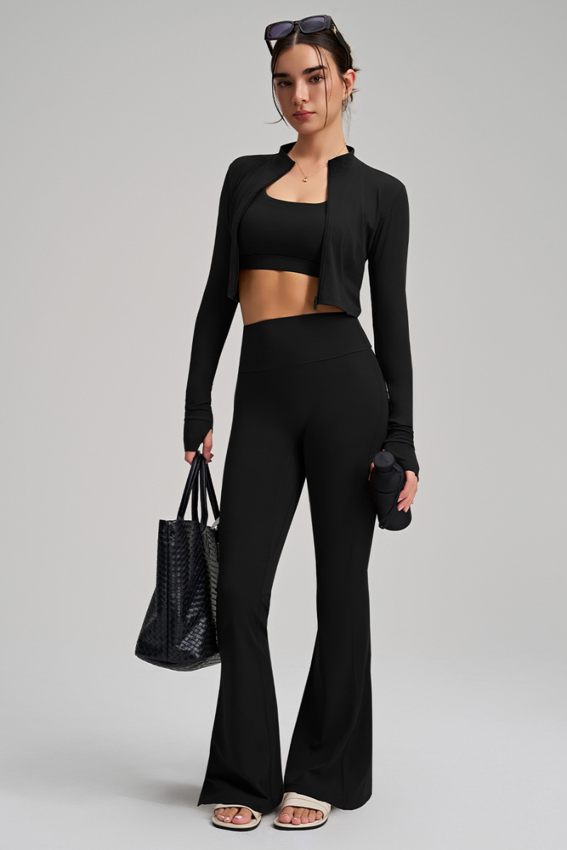 Women Sculpt Jacket Thin-Strap Bra Flared Pants 3-Piece