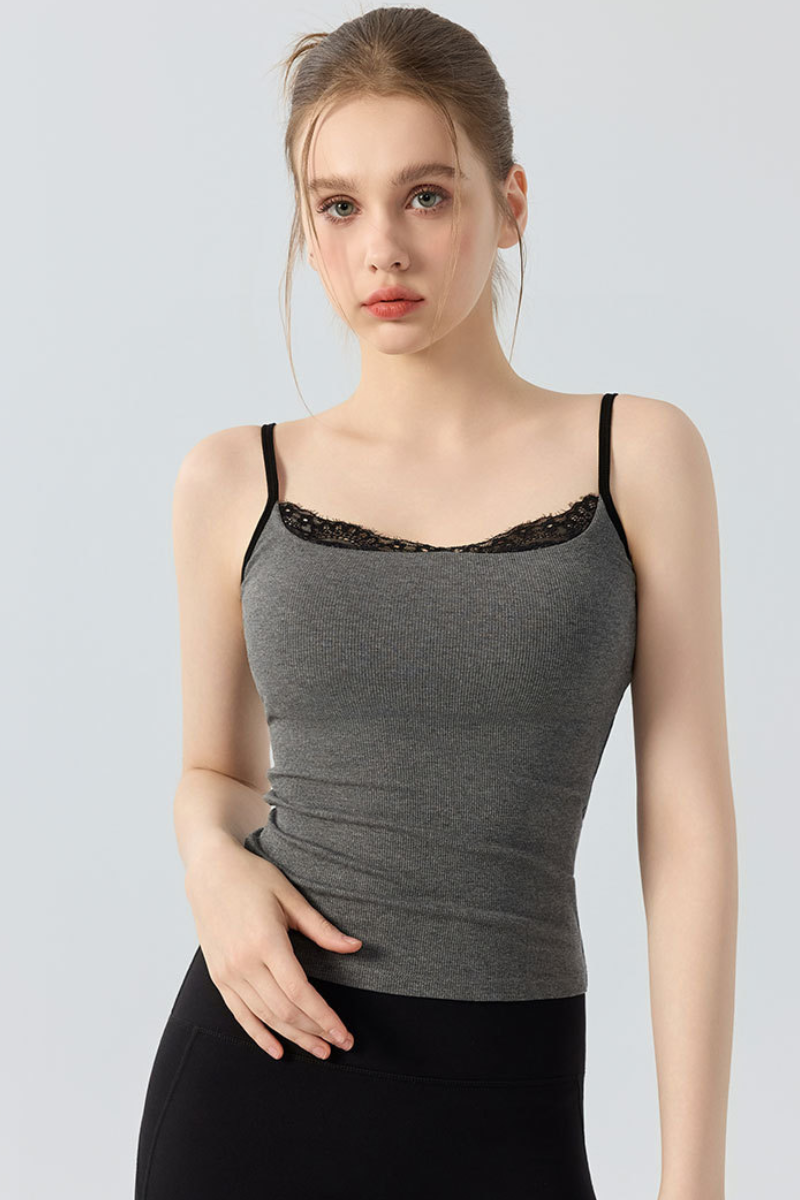 Women's Athletic Lace Contrast Thin Strap Slim Cami Top