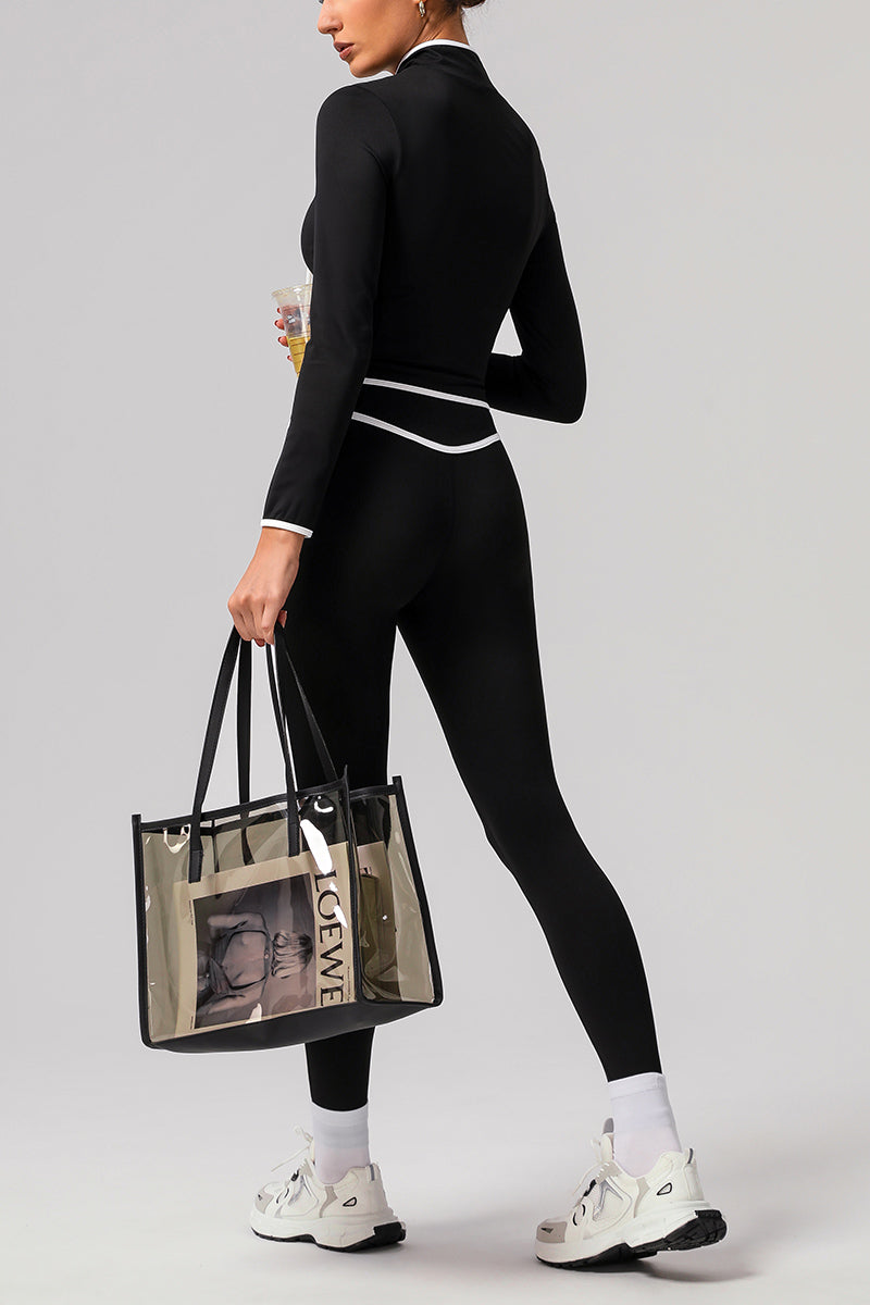 2 Pcs Set Contrasting Color Slim Jacket + Yoga Sports Legging