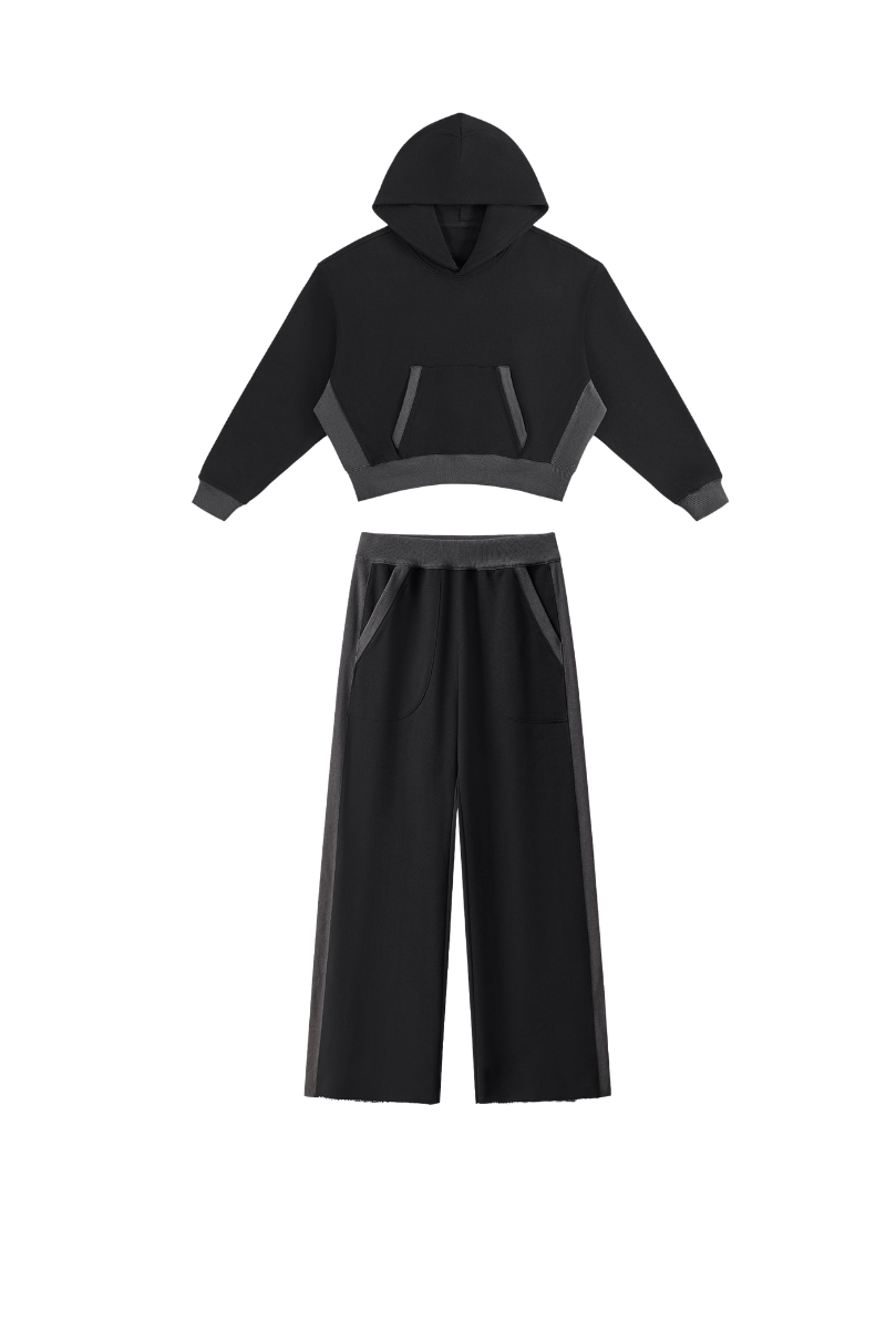 Women's Fall Color Block Set:Cropped Hoodie And Sweatpants