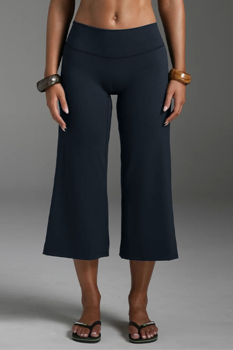 Women's Athletic Solid Yoga Casual Wide-Leg Capri Pants