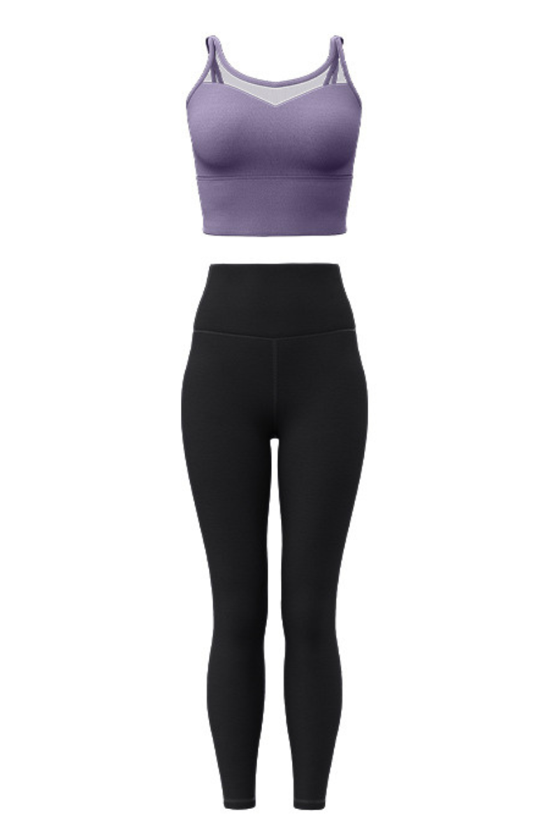 Women's Athletic Sets:Mesh Panel Bra And High Waist Leggings