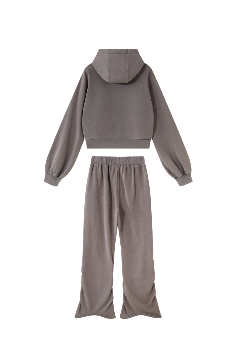 Women's Fall Vintage Washed Distressed Jacket &Sweatpant Set