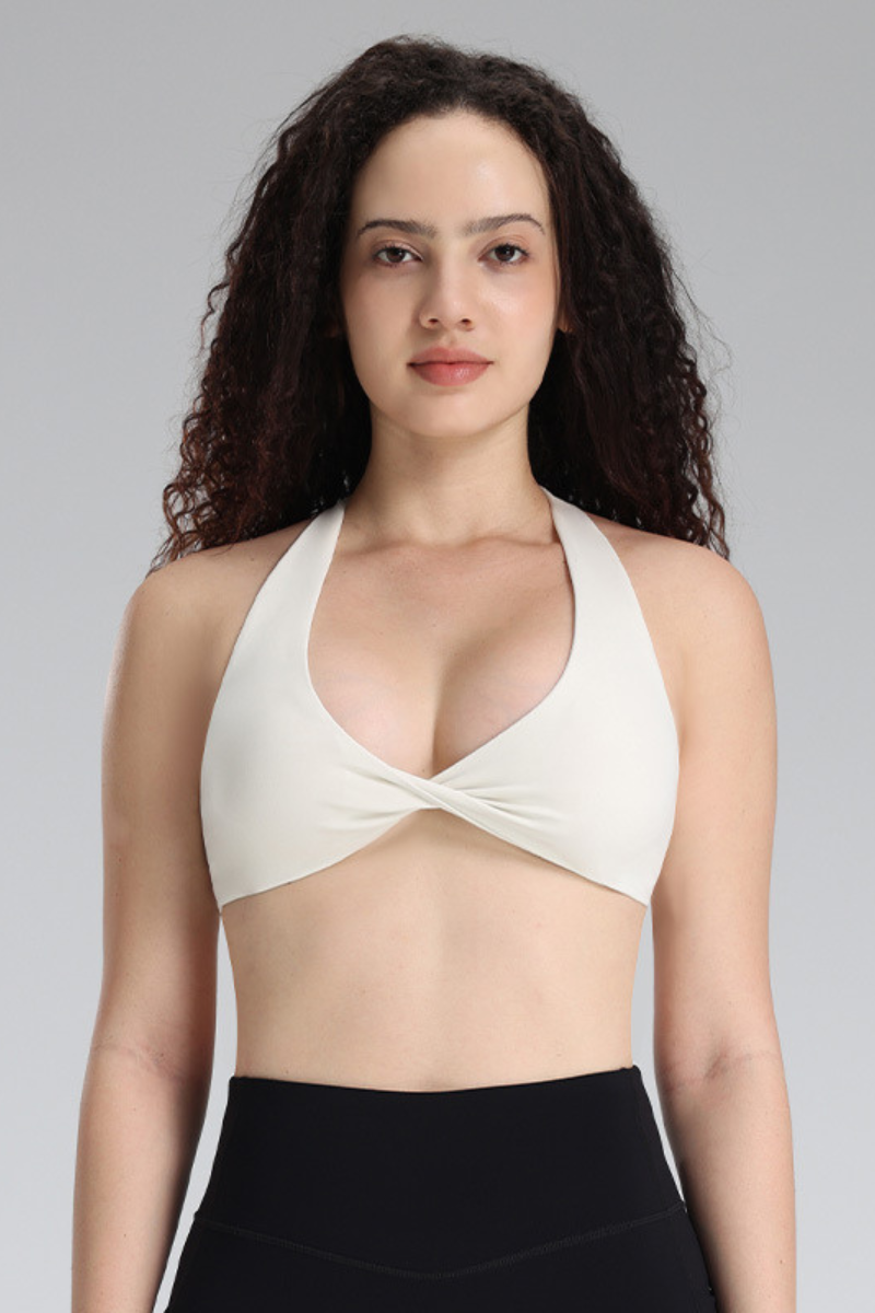 Women's Halter Neck Twist Front Deep V Sports Yoga Bra
