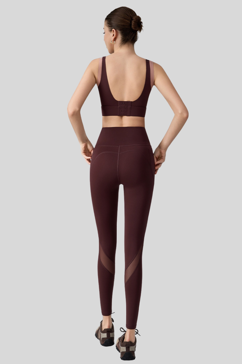 Women's Athletic Set:Color-Block Bra And Mesh-Panel Leggings