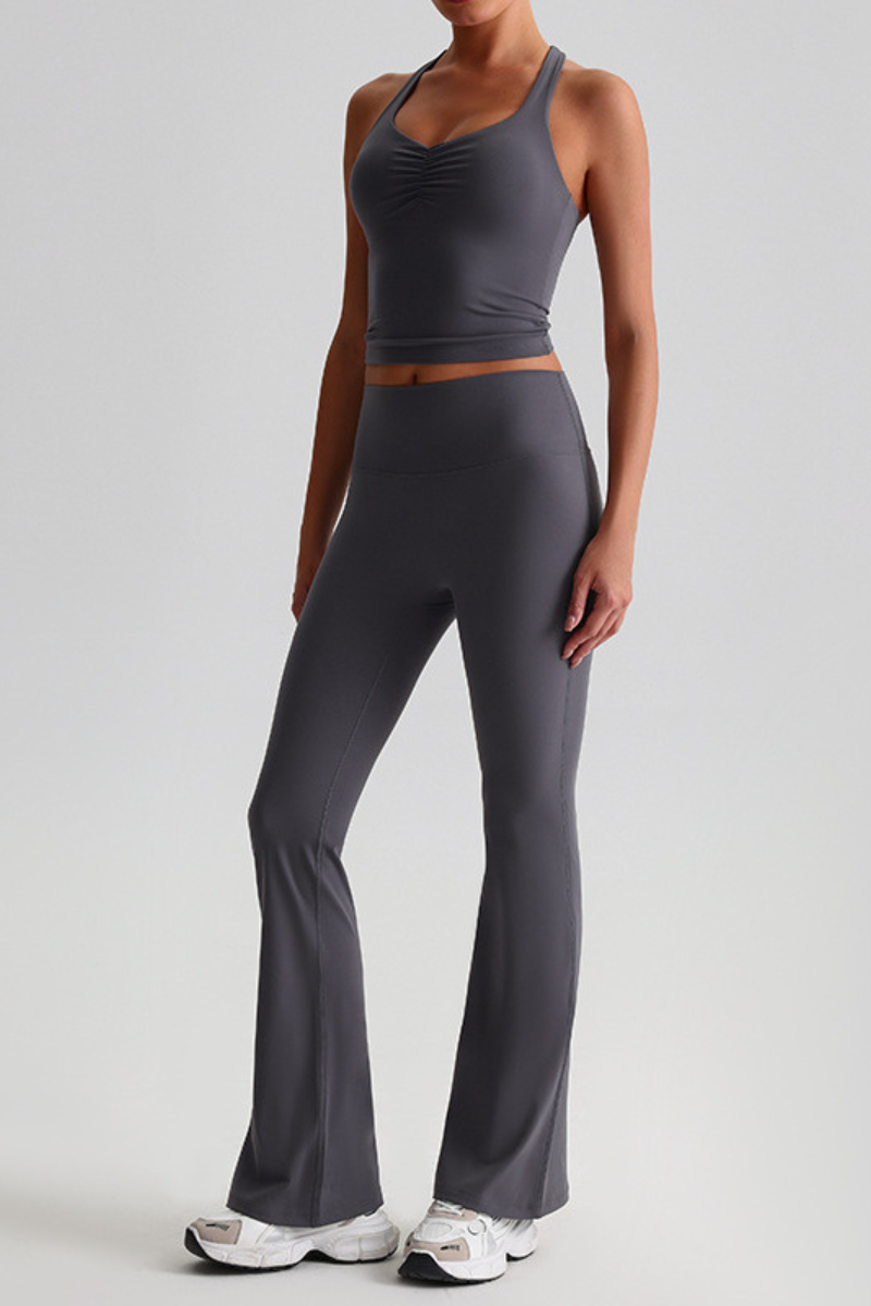 Women's Bare Feel Cropped Tank Top & Flared Yoga Pants Set
