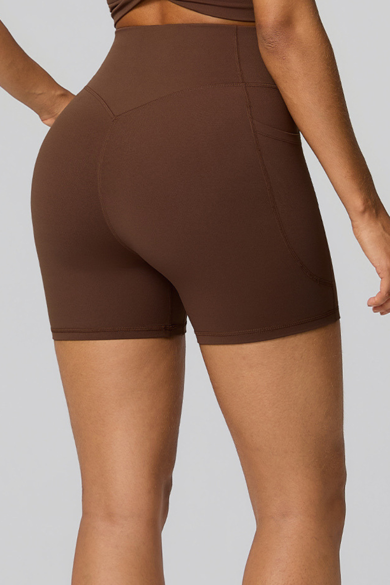 Women's High Waist Side Pocket Sculpting  Fit Yoga Shorts