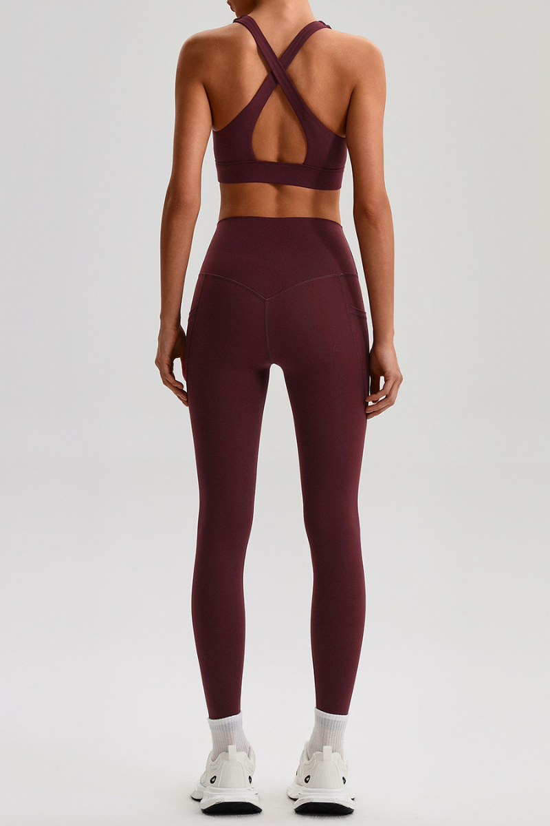 Women's Cross Back Bra & Side Pocket Yoga Leggings Set