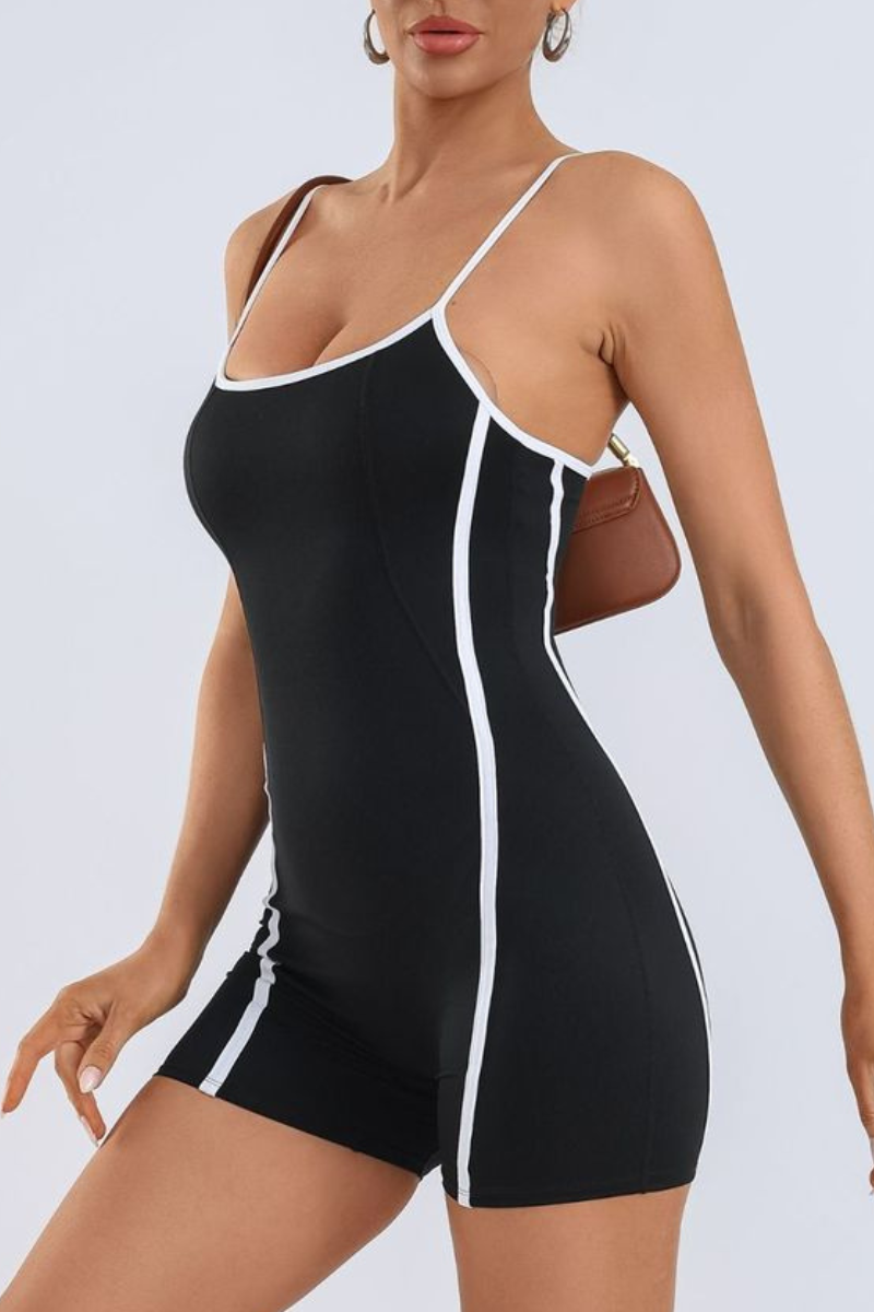 Women's Adjustable Thin Strap Contrast Stripe Padded Romper