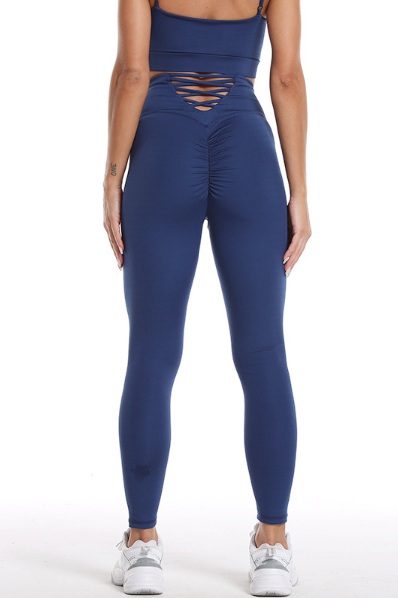 Women's Crisscross Back Pleated Buttocks Lift Yoga Leggings