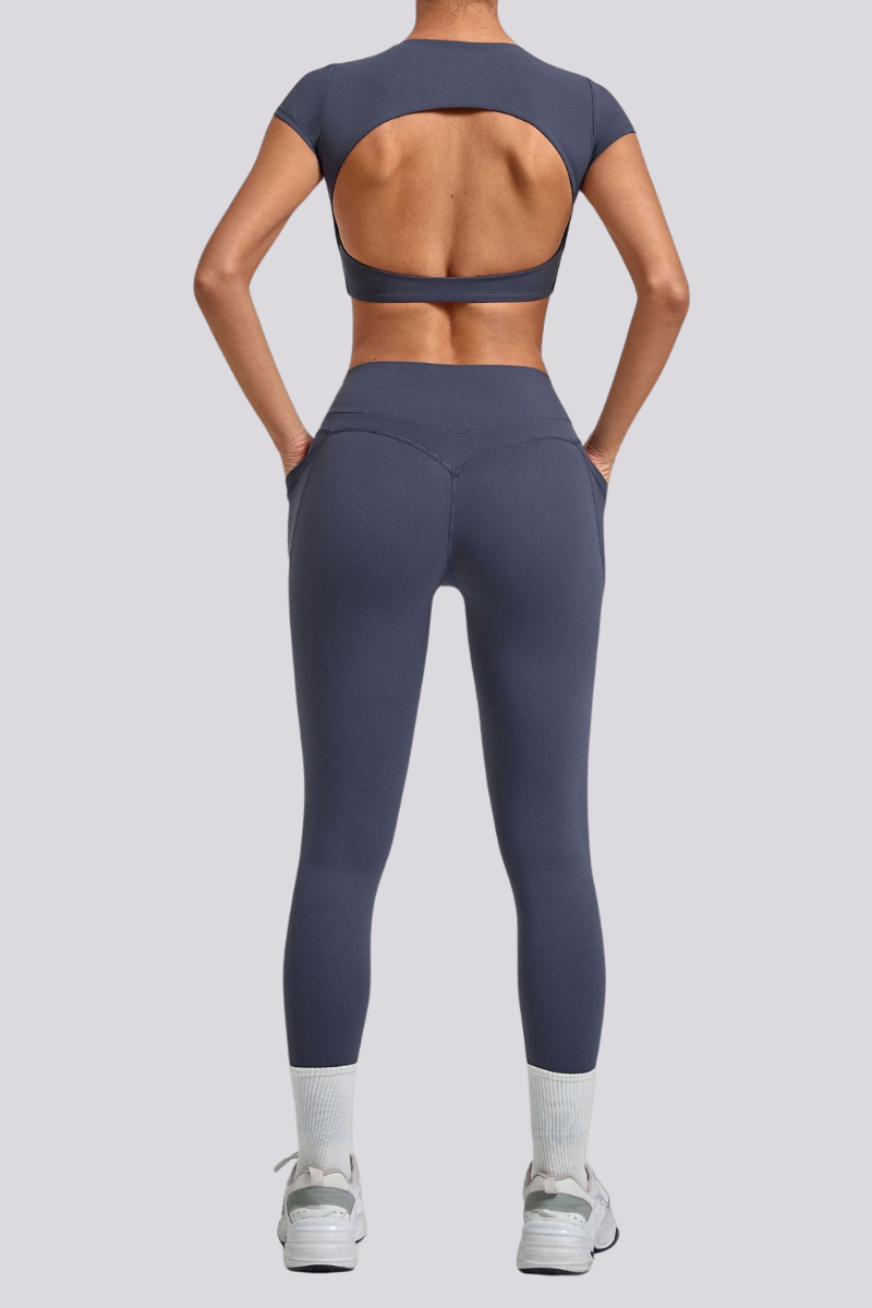 Women's Cut Out Cropped T-shirt And Leggings Yoga Sets