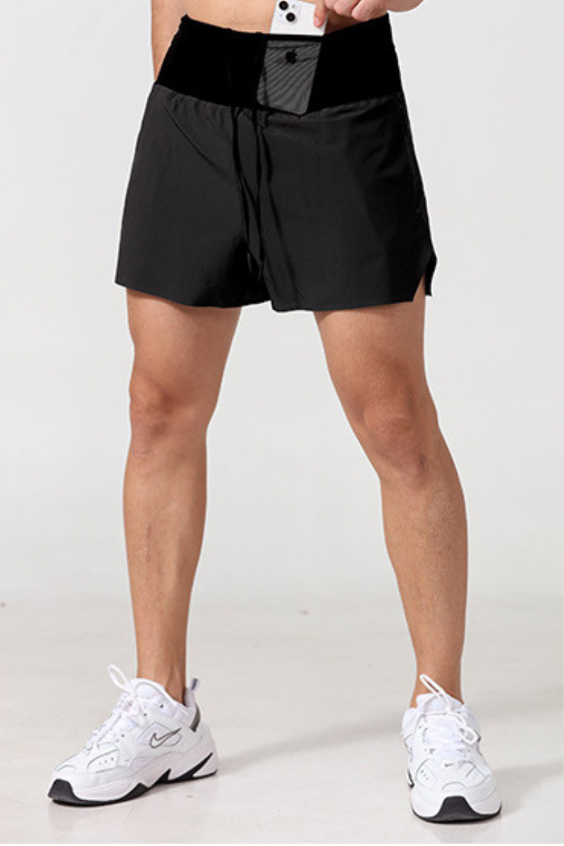 Men High Waist Multi-Pocket 2-in-1 Running Shorts