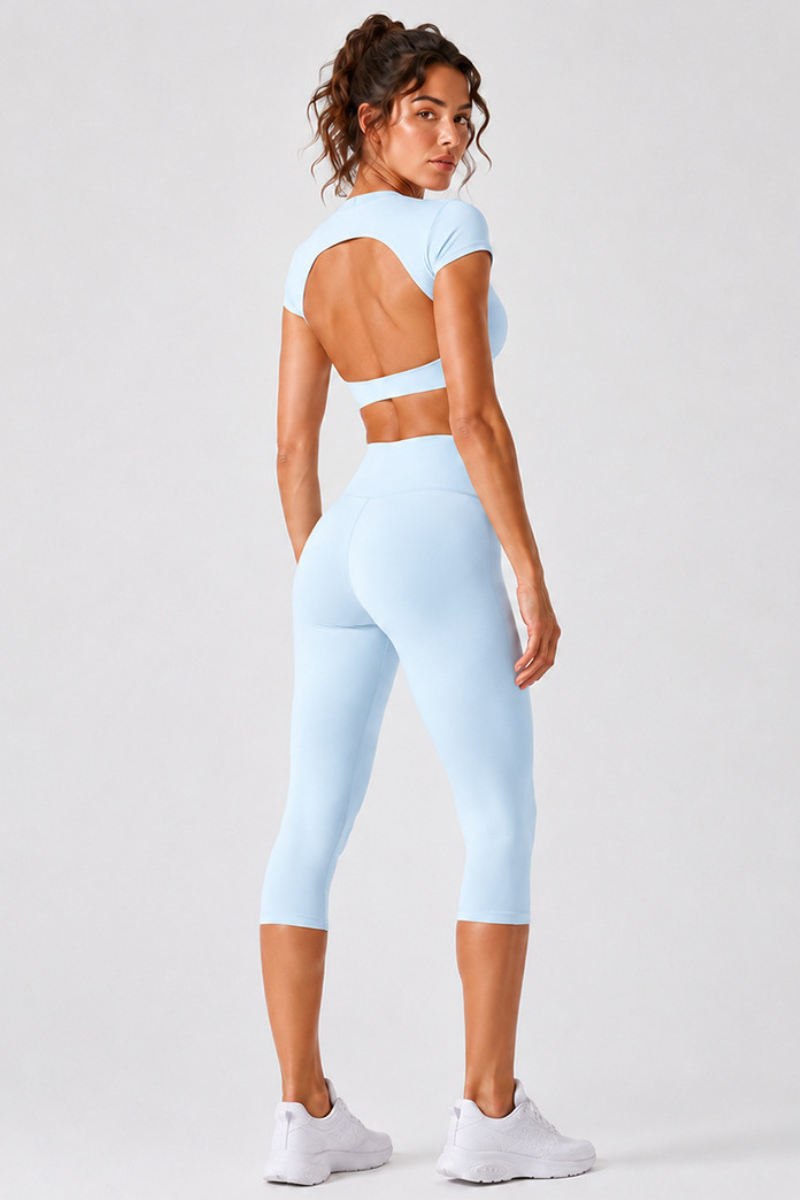 Women's Cropped T-shirt & Capri Leggings Workout Yoga Sets