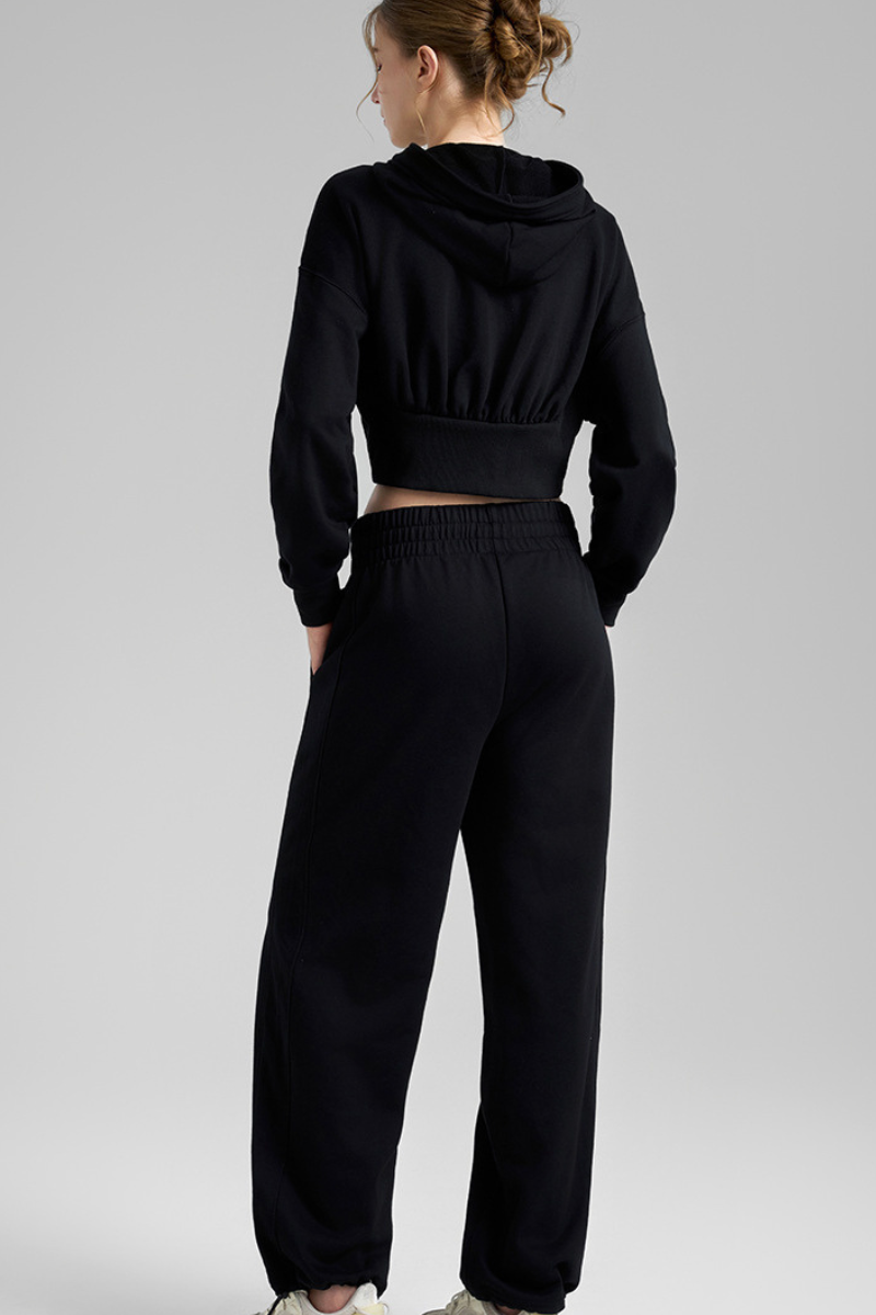 Women's Fall Set:Cropped Jacket and Drawstring Hem Pants