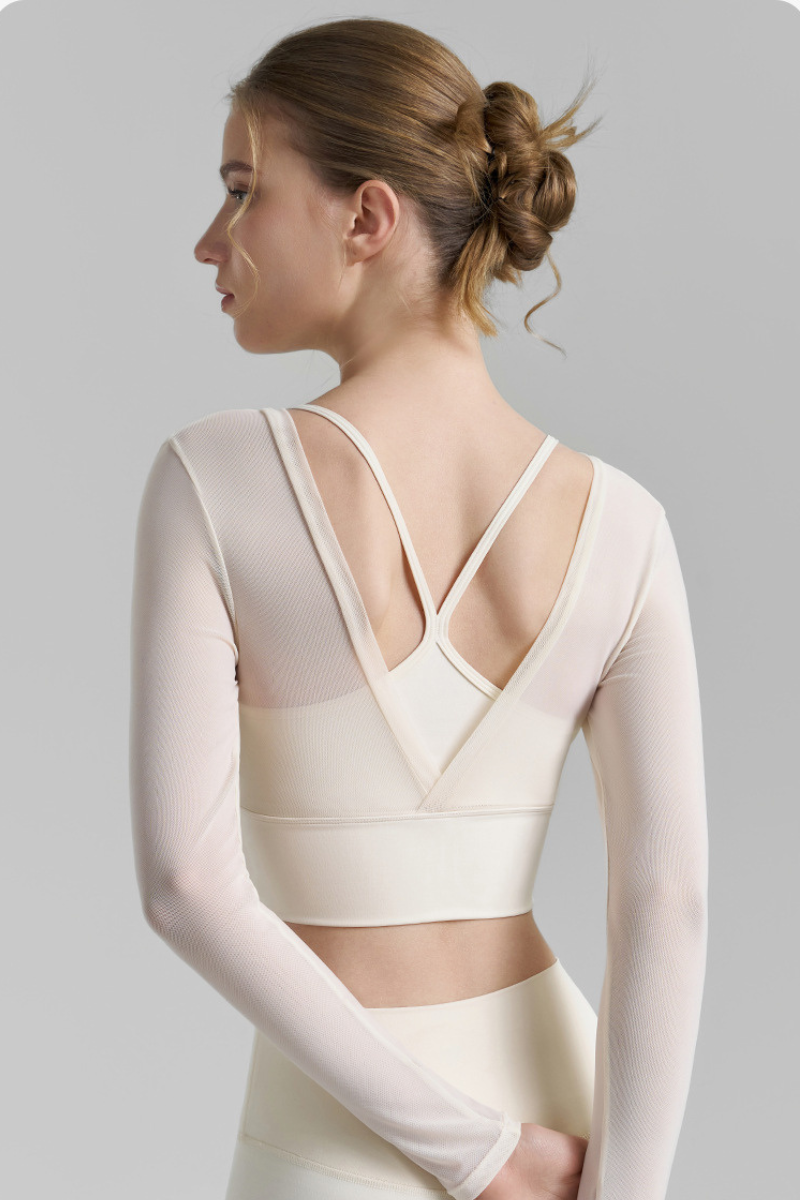 Women's Multi-Color Mesh Faux Two-Piece Cropped Yoga Top