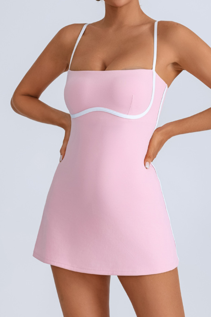 Women's Contrast Trim Slip Tennis Dress with Built-In Shorts