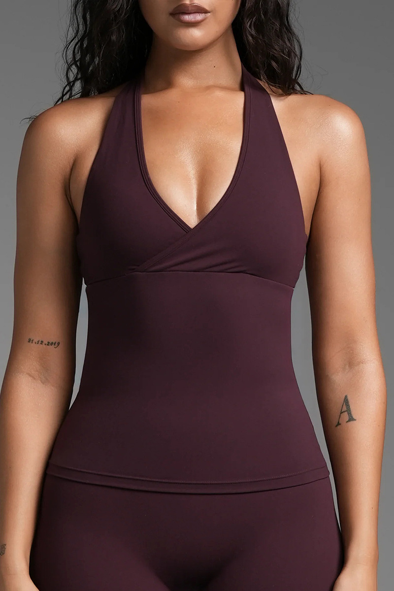Women's Athletic Halter V-neck Padded Yoga Tank Top