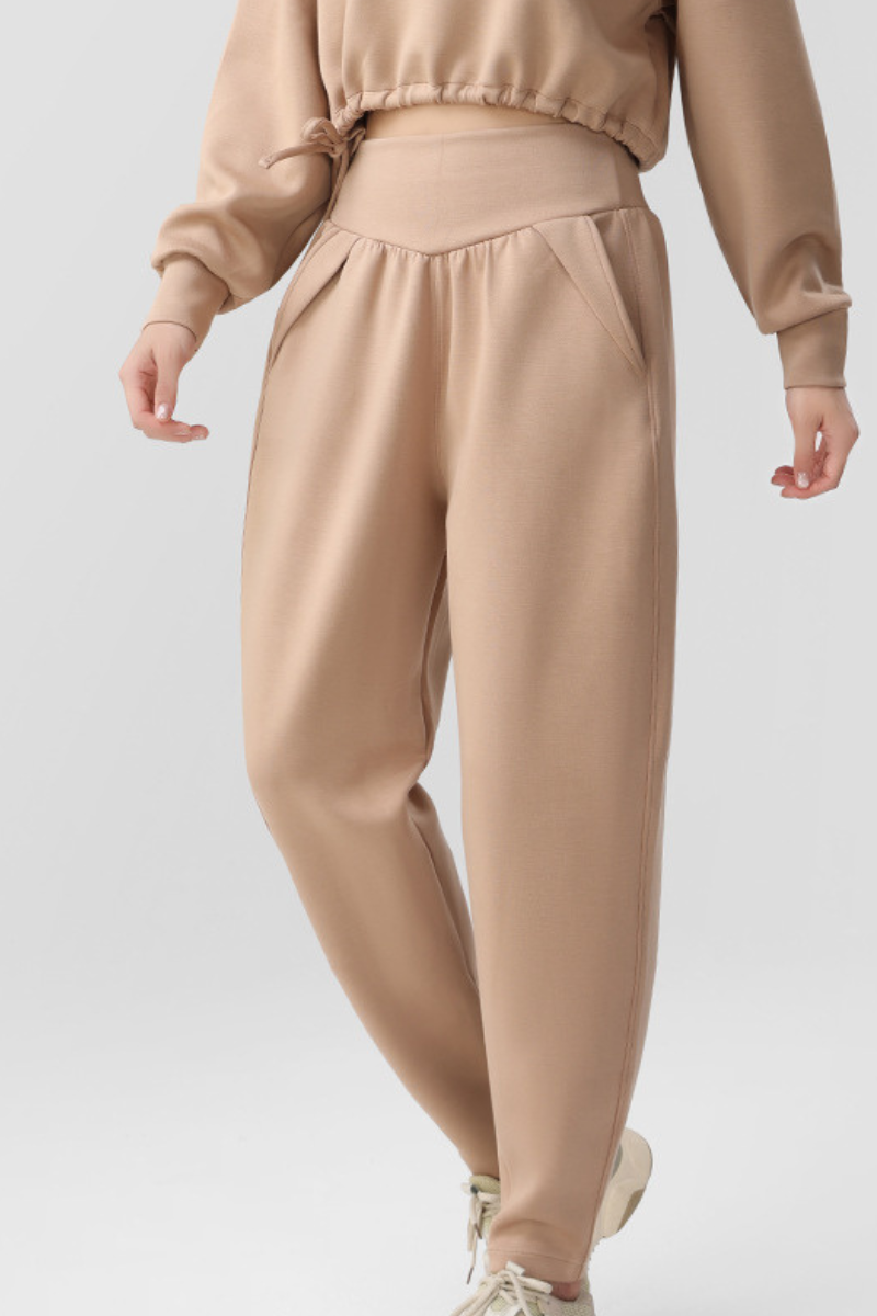 Women's High Rise Joggers with Pleated Waist and Side Pocket