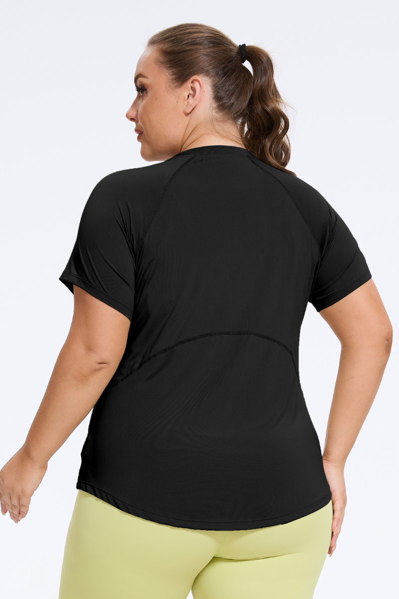 Plus Size Women's Athletic Curved Hem  Yoga T-shirt