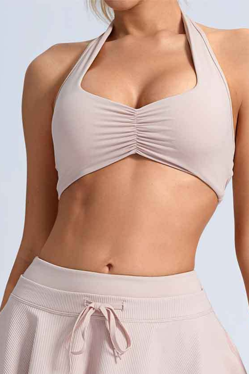 Women's Halter Ruched Padded Naked Feel Sports Bra