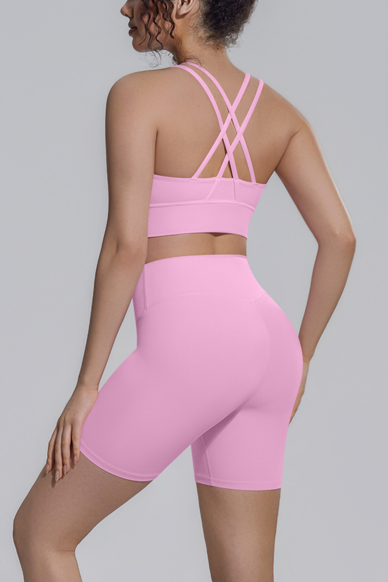 Women's Athletic Yoga Sets:Cross-Back Bra And Shorts