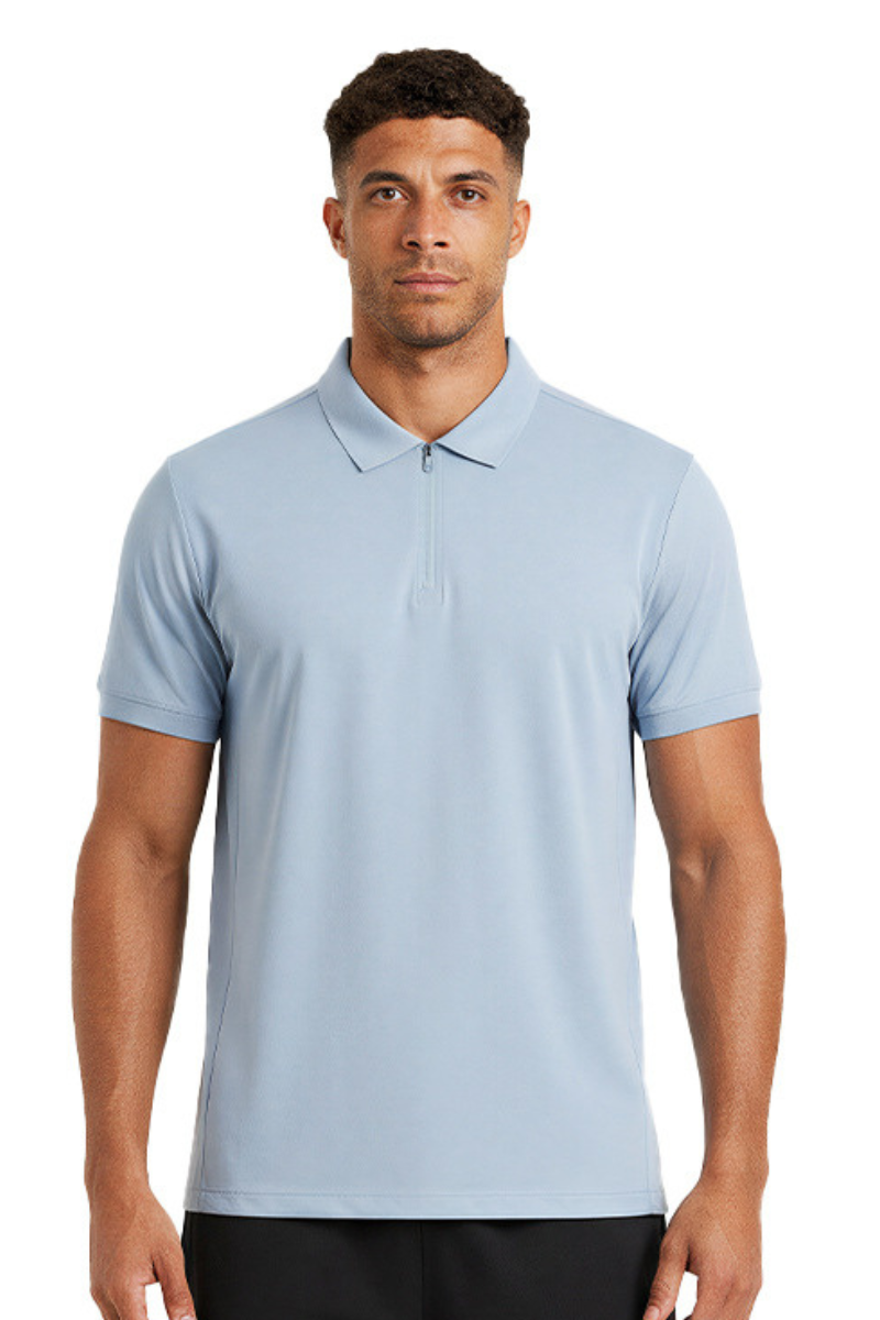 Men's Lightweight Polo Collar Half-zip Short Sleeve T-shirt