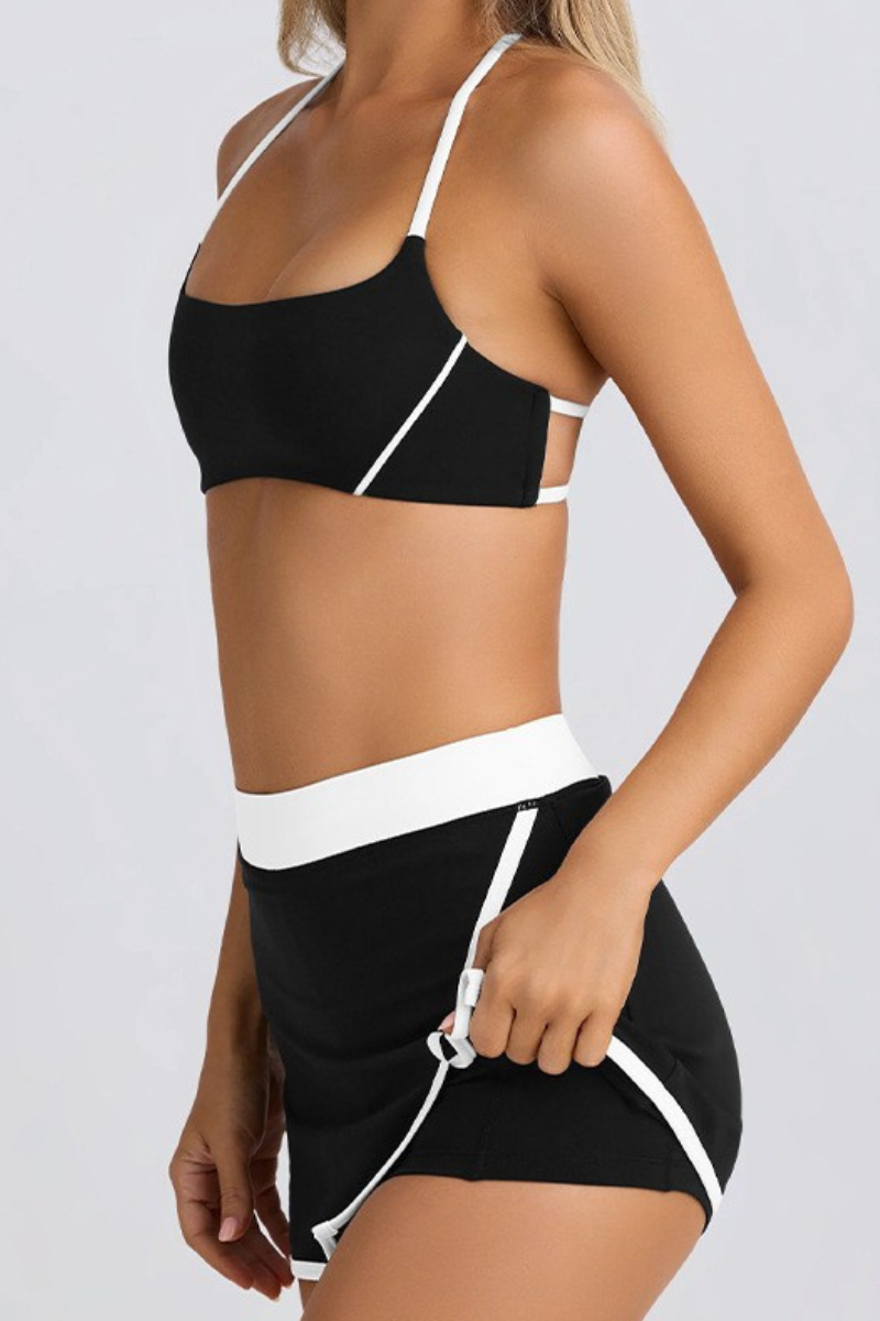 Women's Halter T-Back Bra&High-Waist Split Skort 2-Piece Set