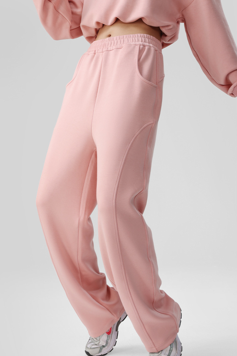 Women's Fall Elastic Waist Seamed Wide Leg Athletic Pants