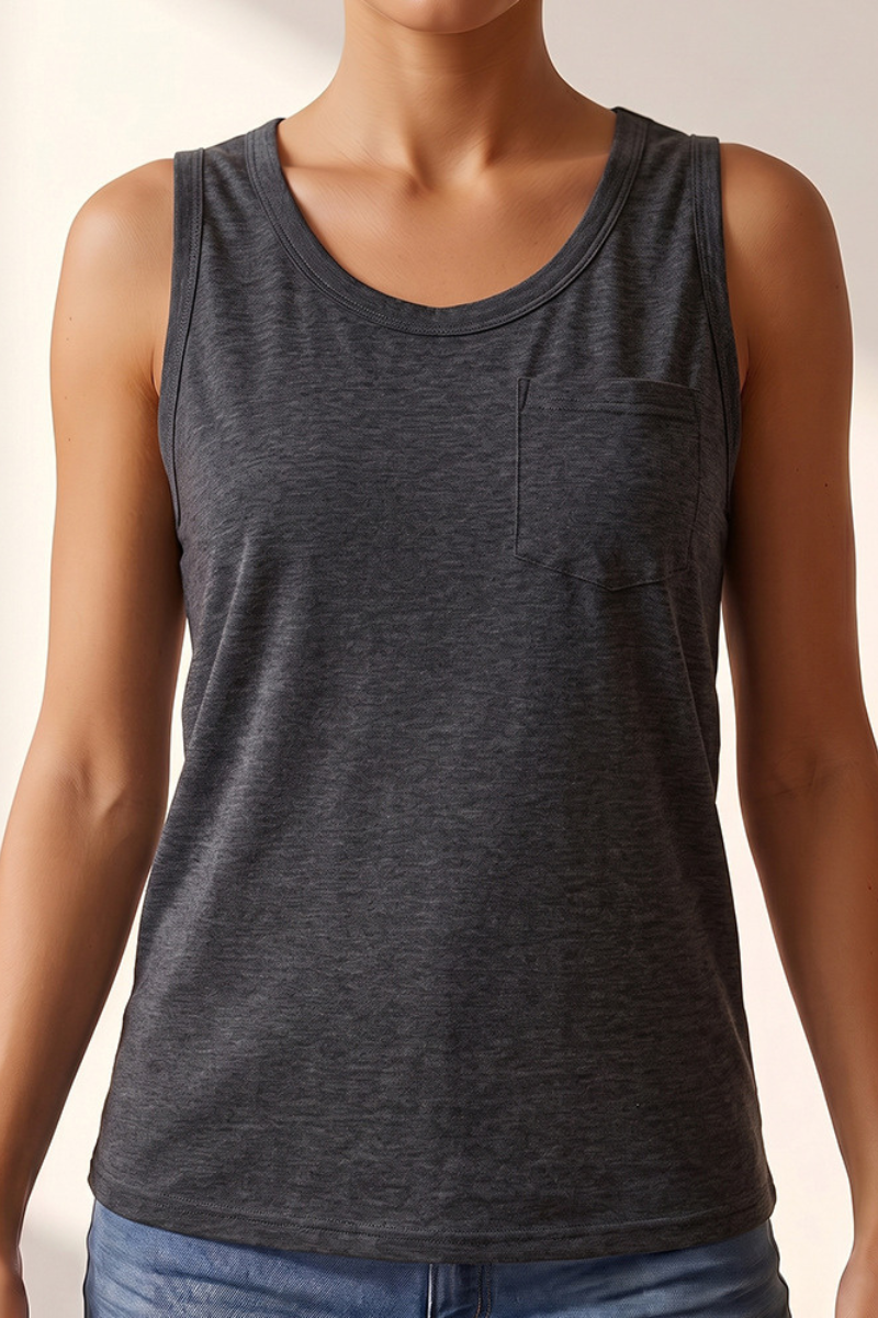 Women's Front Pocket Crew Neck Casual Tank Top