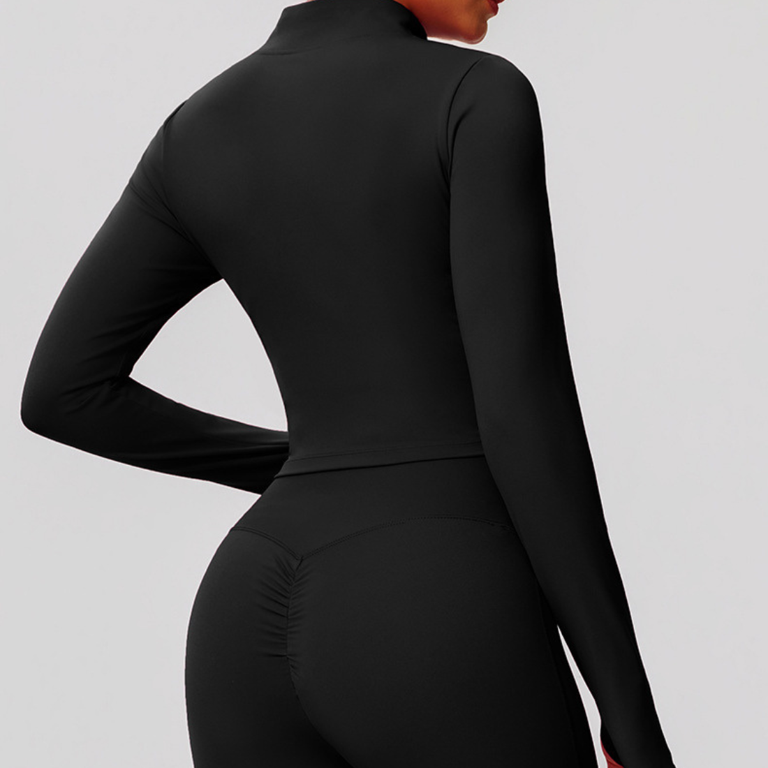 Women's Mock Neck Zipper Cropped Finger Cuffs Sports Jacket