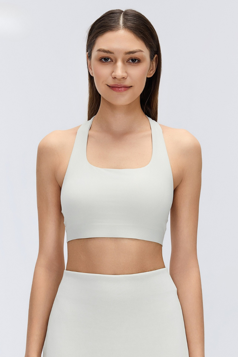 Women's Halter Stretch Removable Pads Solid  Sports Bra