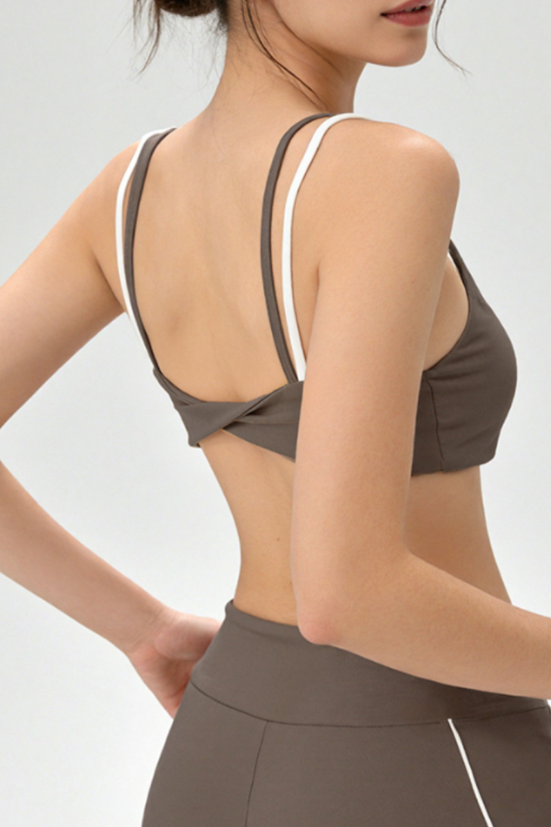Women's Color Block Twist Back Removable Pad Yoga Sports Bra