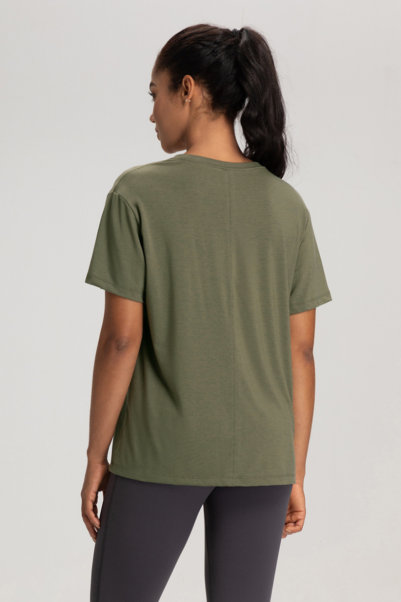 Women Solid Breathable Relaxed-Fit Yoga Short-Sleeve T-Shirt