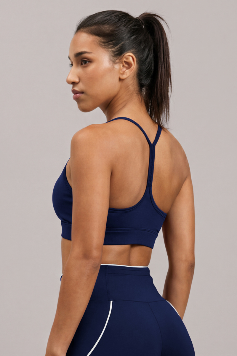 Women's Contrast Trim Y-Back Thin Strap Sports Bra