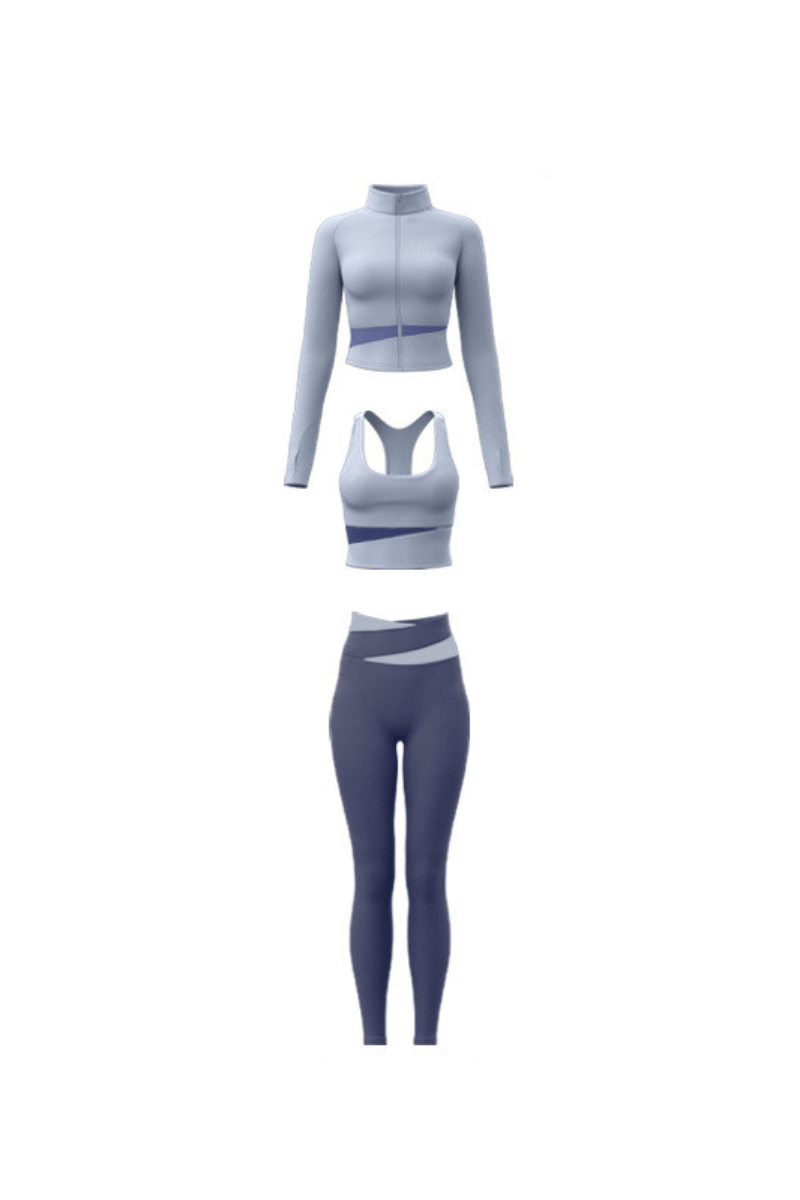Women Color Block 3-Piece Sport Sets:Bra & Jacket & Leggings