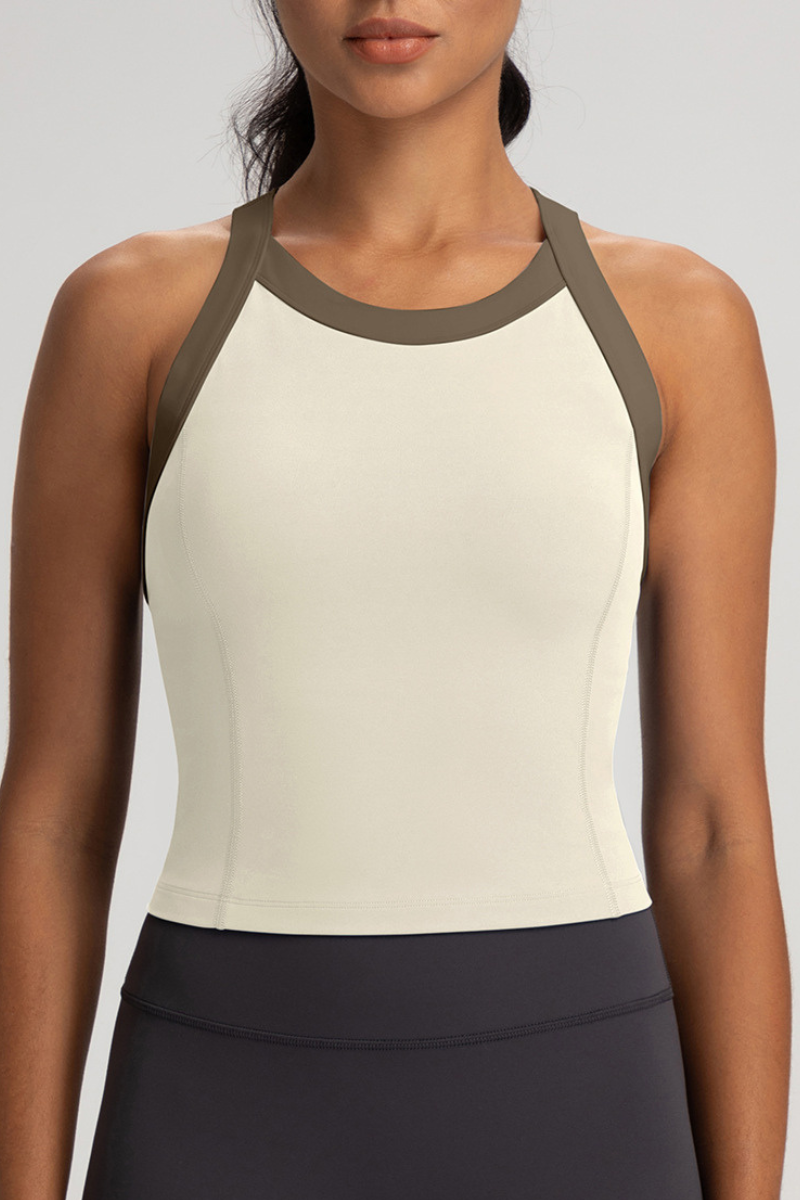 Women's Color Block Cross Back Padded Sports Tank Top