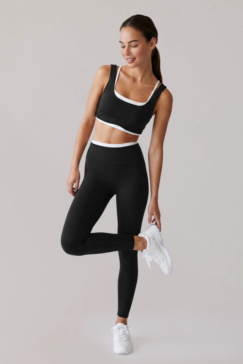 Women's Faux Two-Piece Color Block Bra And Leggings Yoga Set